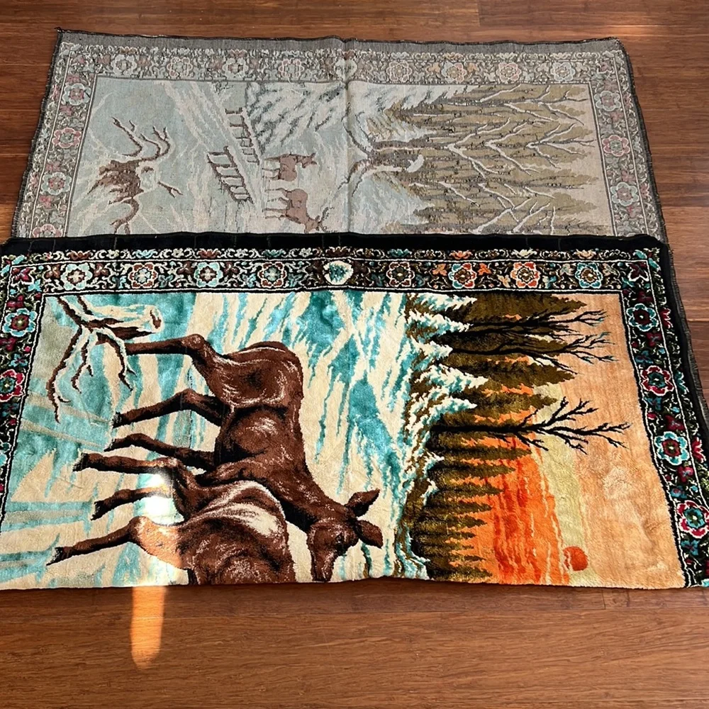 Tapestry Deer Winter Scene Wall Hanging Carpet‎ Size 75 X49